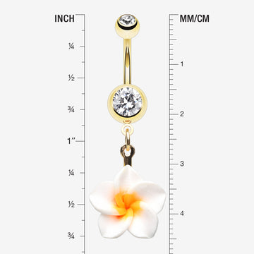 Detail View 1 of Golden Classic Plumeria Flower Belly Button Ring-Clear Gem